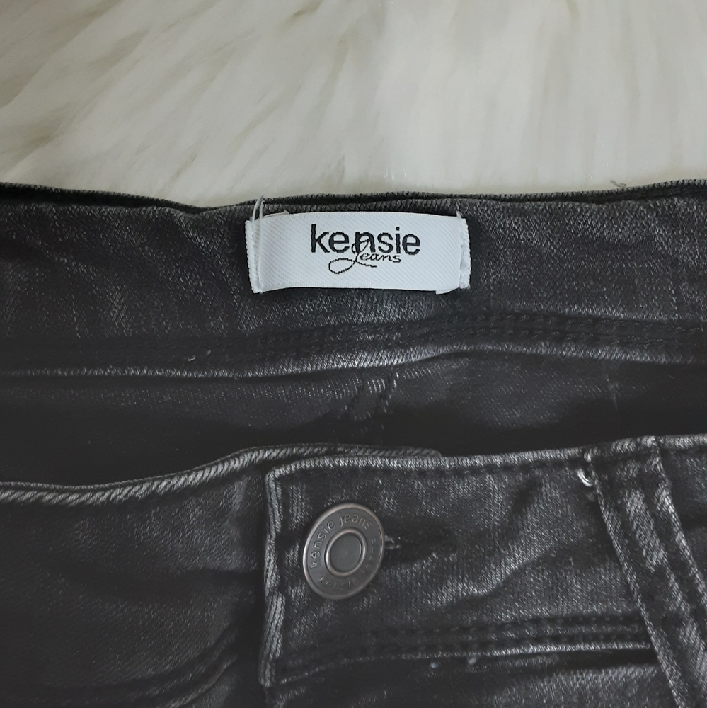 Kensie High Rise Skinny Jeans Gray Flower Dark Floral Embroidery Boho 28 - Picture 4 of 5